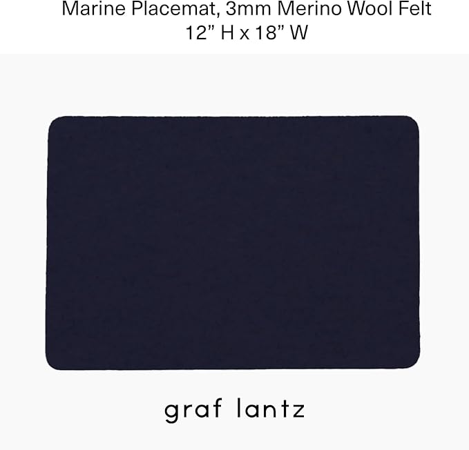 Graf Lantz - Merino Wool Rectangle Placemat - Marine (12" H x 18" W) - 3mm Merino Wool Felt Table Mat - Moisture Wicking - Odor, Stain, Heat & Dirt Resistant - Luxury Home Decor - Made in The USA
