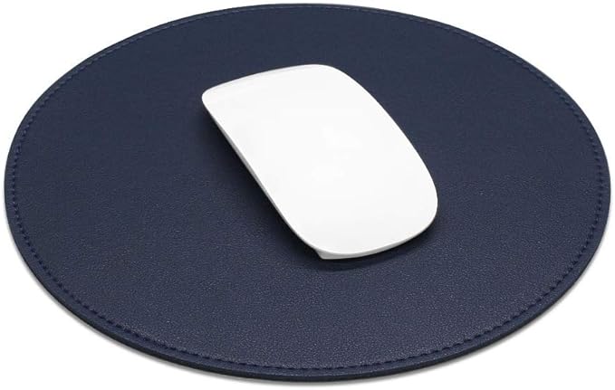 ProElife Premium Cute Round Mouse Pad Mat Waterproof PU Leather 8.66-Inch Mousepad with Anti-Skid Base Stitched Edge for Home Office Gaming Computer Laptop Accessories (Blue)