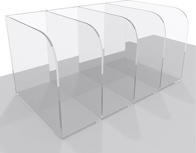 Jumyee 4 Vertical Compartments Acrylic Magazine File Holder, Clear Desk File Organizer Sorter, Mail Organizer Office Organization Storage Binder Holder for Desk, Magazine, Books