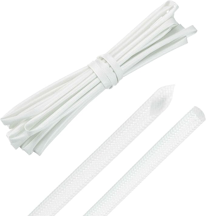 MECCANIXITY 20ft Braided Cable Sleeve, 3/16" ID 200C Heat Resistant 1500V Fiberglass Wire Insulation Cord Protector Organizer Wires Management for Motor Engine Fuel Line, White