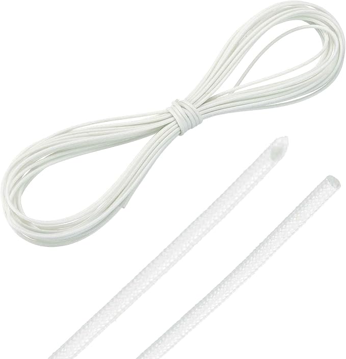 MECCANIXITY 30ft Braided Cable Sleeve, 1/32" ID 200C Heat Resistant 1500V Fiberglass Wire Insulation Cord Protector Organizer Wires Management for Motor Engine Fuel Line, White
