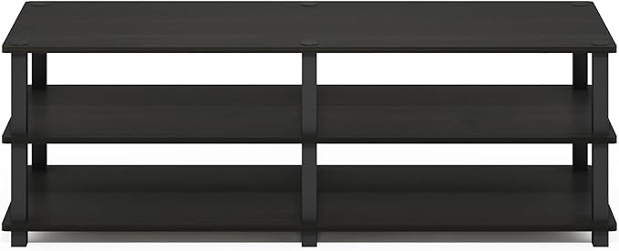Furinno TURN-S-TUBE Toolless Assembly 3-Tier TV Stand, Entertainment Center for TV up to 55 Inch, Wide Printer Stand with Storage Shelf, for Living Room, Bedroom, Espresso