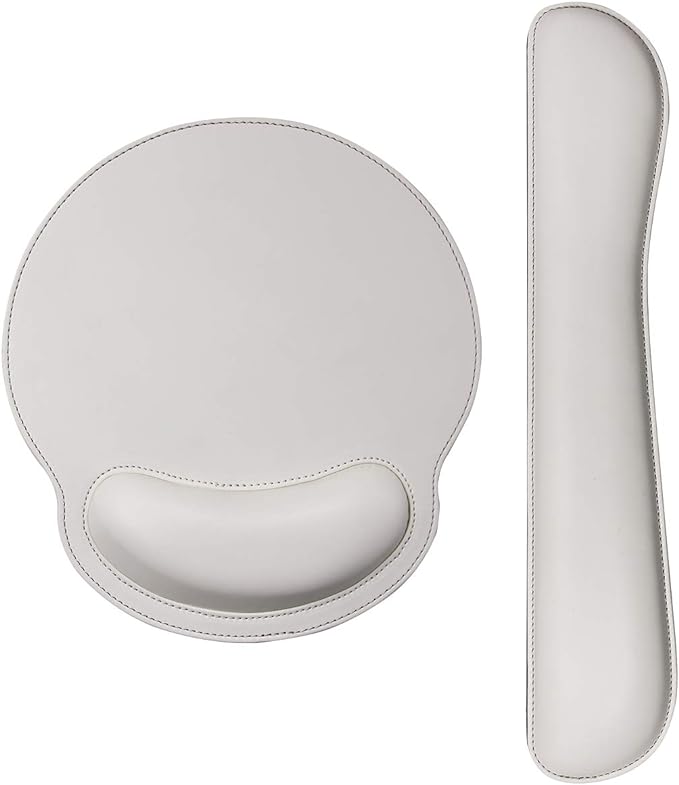 RICHEN Ergonomic PU Leather Keyboard Wrist Rest and Mouse Pad with Wrist Support, Memory Foam Set for Office and Gaming, Comfortable & Lightweight for Easy Typing & Pain Relief (White)