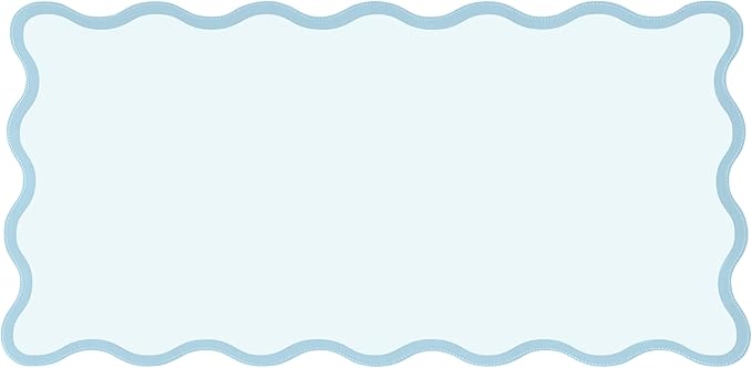 Scalloped Desk Mat, 31.5" x 15.7", PU Leather, Waterproof Anti-Slip, Cute Aesthetic Desk Pad for Office/Home/Game/Vanity (Blue, Large)