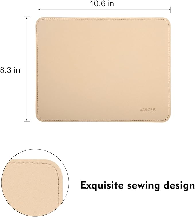 Double-Sided PU Leather & Cork Mouse Pad with Coaster – Reversible, Non-Slip, Stitched Edges for Office & Home, 8x11 Inches, (Apricot)