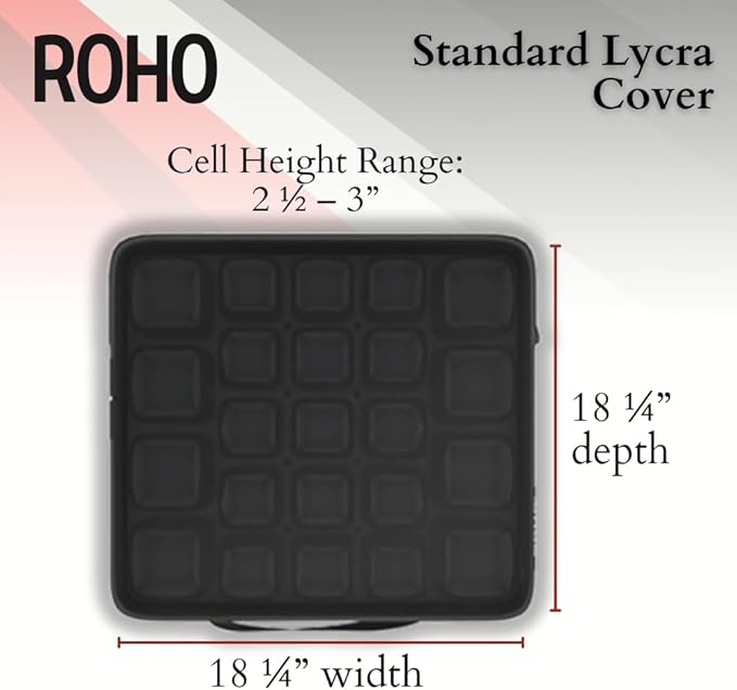 Roho Mosaic Seat Cushion 18” x 18” Inflatable Air Cell Design, Adjustable Firmness, Non-Skid Cover, Lightweight Portable Cushion for Wheelchair, Office Chair, Car & Home