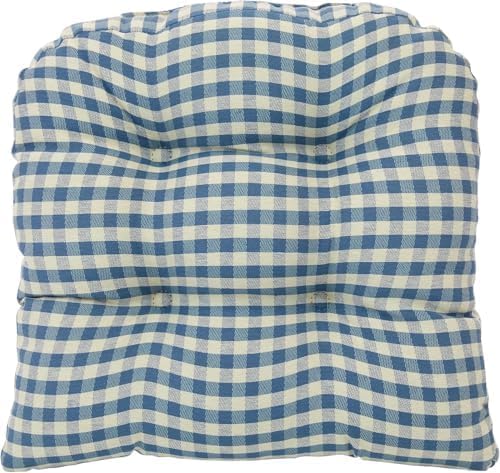 Klear Vu Gripper Overstuffed Universal Non-Slip Dining Chair Cushions for Kitchen Decor or Office Use, U-Shaped Skid-Proof Seat Pad, 15x15 Inches, 2 Count (Pack of 1), Gingham Blue
