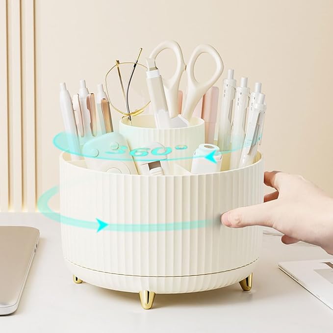 Gawsey Rose Gold Desk Organizers and Accessories Set with 360-Degree Rotating Pen Holder, Acrylic Stapler, Tape Holder, Staple Remover, Binder/Paper Clips Kit, Scissor and 1 Box of Staples