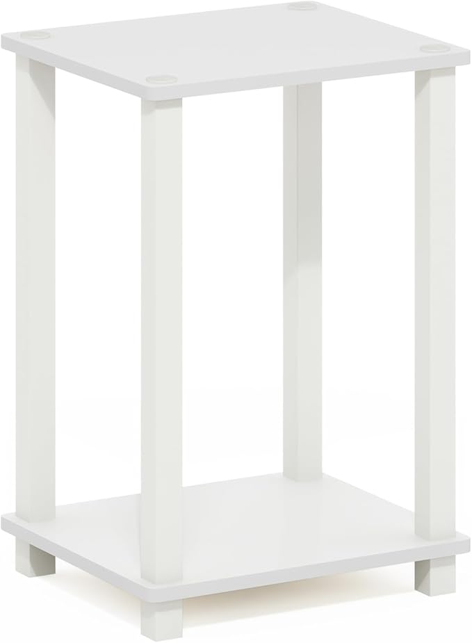 Furinno Simplistic Side Table, 2-Tier Small End Table with Open Shelf, Easy Assembly Toolless Night Stand, Nightstand, for Living Room, Bedroom, White