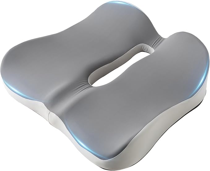 SheRest Seat Cushion, Ergonomic Memory Foam Cooling Cushion, Pressure Relief Suitable for Long Sitting Hours on Office Chairs, Desks, Cars and Airplane Seats, Duplex Gray