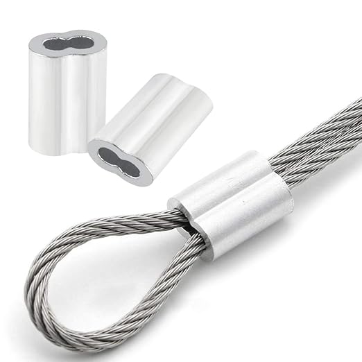 800pc Aluminum Crimping Loop Sleeve Ferrule Cable Ferrule Crimping Loop Sleeve Wire Rope Sleeves for 1/16" Diameter Wire Rope and Cable