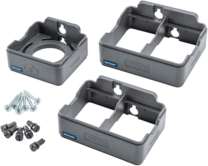 Bench Cookie Storage Rack Starter Kit(Pack of 3)-ABS Plastic Holder for Finishing Bridges & More - Wall, Pegboard Mount Work Bench Grip Box - Tool Organizer w/Side Notches - Woodworking Pucks w/Screws