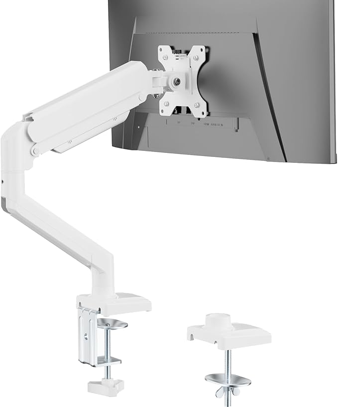 WALI Single Monitor Arm Mount Stand, Adjustable Arm Monitor Mount for Display up to 32 Inch,19.8lbs Capacity (GSMP001W), White