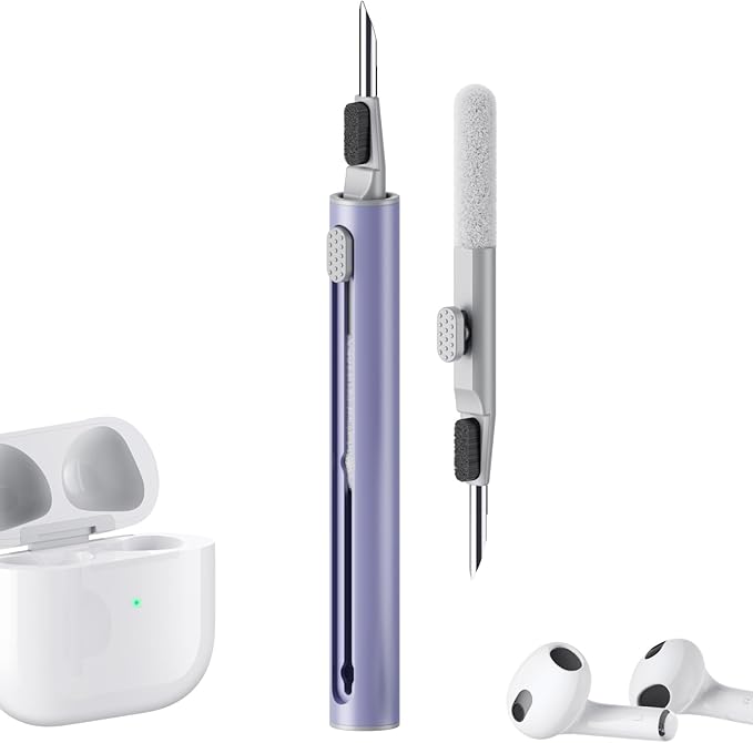 Hyashee Cleaner Kit for Airpods Pro 1 2 3 Multi-Function Cleaning Pen with Soft Brush Flocking Sponge for Bluetooth Earphones Case Cleaning Tools (Lavender Purple)