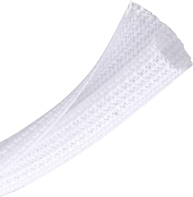 10ft - 3/4 inch Braided Cable Management Sleeve Cord Protector - Self-Wrapping Split Wire Loom for TV/Computer/Home Theater/Engine Bay - White
