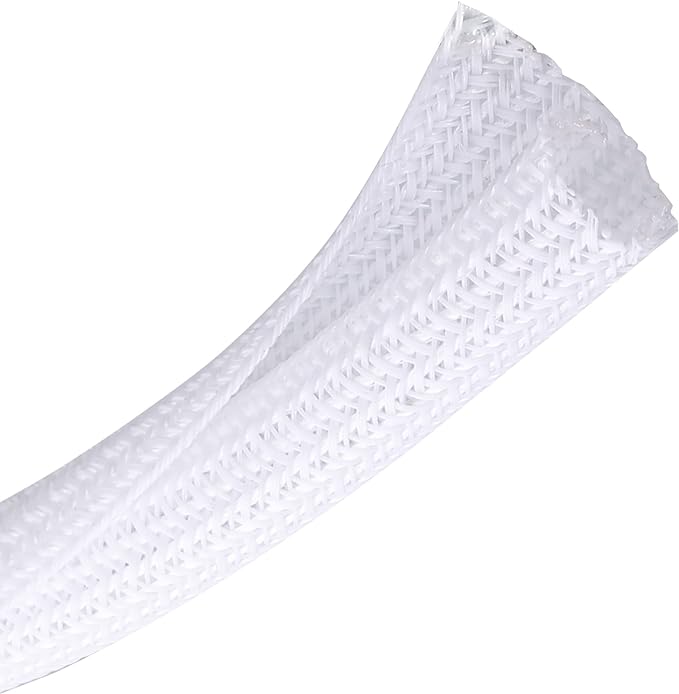 25ft - 1/4 inch Braided Cable Management Sleeve Cord Protector - Self-Wrapping Split Wire Loom for TV/Computer/Home Theater/Engine Bay - White