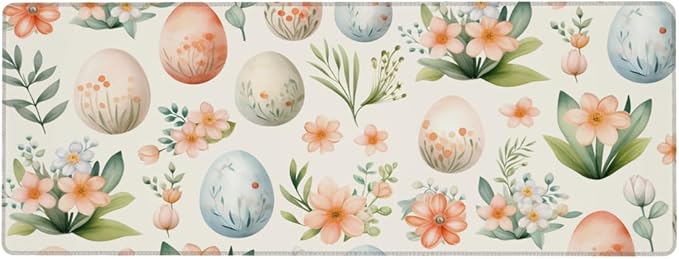 Large Mouse Pad Non-Slip Rubber Easter Egg Flower Long Gaming Desk Mat Big Computer Keyboard Mousepad Waterproof Protector Wristing Pad for Gaming Office Home Decorative 31.5 X 11.8 Inch