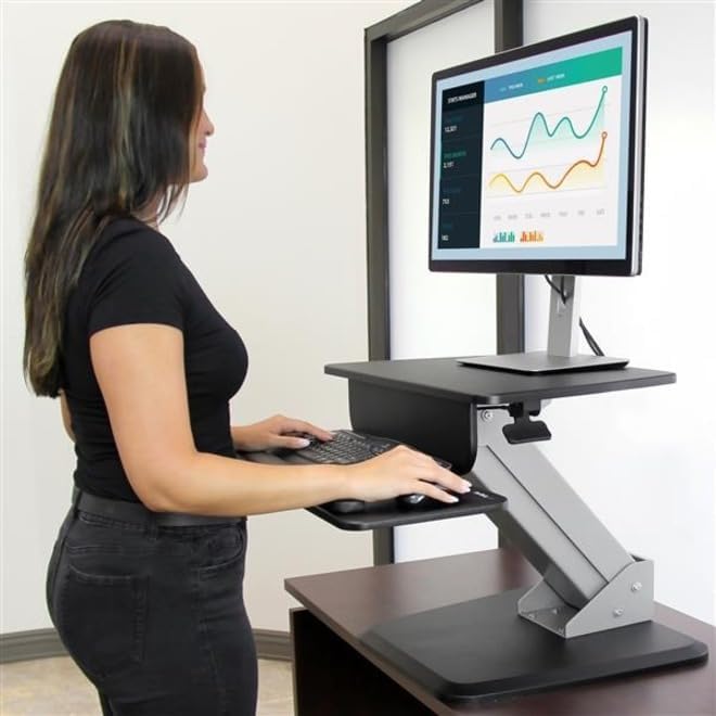 StarTech.com Height Adjustable Standing Desk Converter - Sit Stand Desk with One-Finger Adjustment - Ergonomic Desk (ARMSTS),Black & Silver