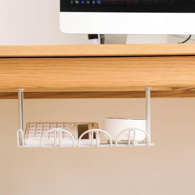 SEIWEI Under Desk Cable Management Tray, No Drill Steel Desk Cable Organizers, Wire Management Tray Cable Management Rack, Desk Cable Tray(Gray)