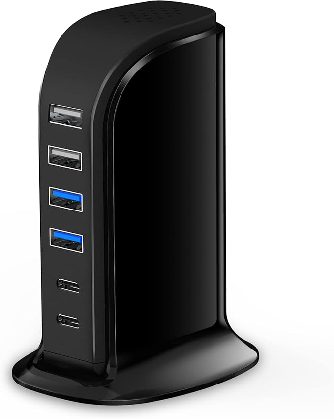 USB C Charger Block Upoy, Chargers for Multiple Devices Dual Type C 45W Total, 6 Ports USB Charging Station for iPhone, Ipad, Iwatch, Desk Accessories & Workspace Organizers