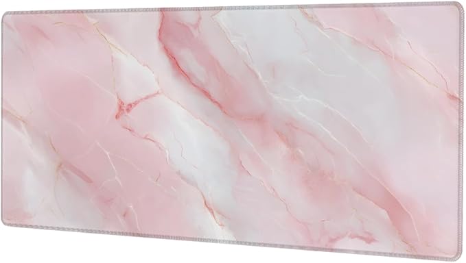 Large Mouse Pad Pink White Marble Non-Slip Rubber Long Gaming Desk Mat Big Computer Keyboard Mousepad Waterproof Protector Wristing Pad for Gaming Office Home Decorative 31.5 X 11.8 Inch