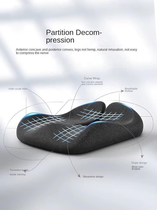 Seat Cushion for Tailbone Sciatica Back Pain Relief Orthopedic Memory Foam Coccyx Non-Slip Comfort Office Chair Car Desk Home Use