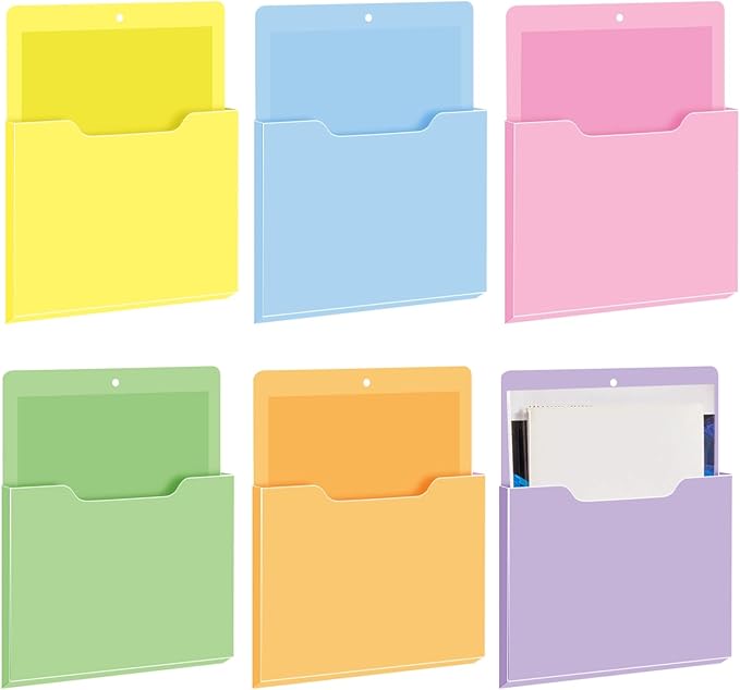 Fuutreo 6 Pcs Magnetic Wall File Organizer Magnetic Wall File Holder Refrigerator Magazine Holder for Mail Letters Paper (Macaron Color,Vertical-large)
