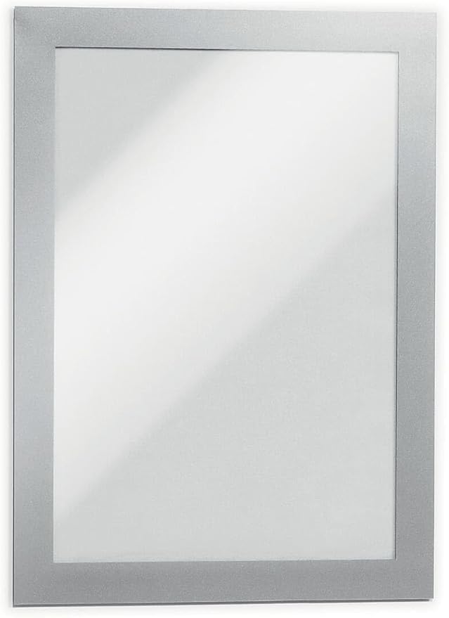 Durable Duraframe Self Adhesive Magnetic Sign Holder in Half Letter-Size 5.5" x 8.5" Inches - Silver Frame - Pack of 2
