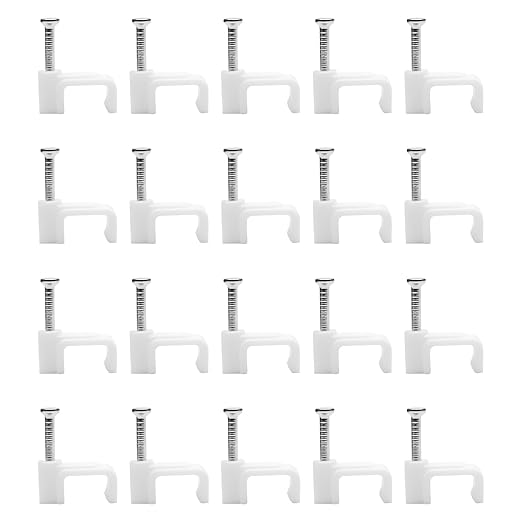 100 Pack Cable Clips, 8 mm White Flat Ethernet Wire Clips, Coax Cable Wall Clip, Cord Clips for Wires on Wall, Cord Management (100)