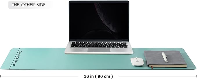 HOMIEAZICOZI Dual Sided Leather Desk Mat - Waterproof Pad for Office and Home Organization Accessories Ideal Large Mouse Mats on Top of Desks(Blue+Green,36''x 17'')