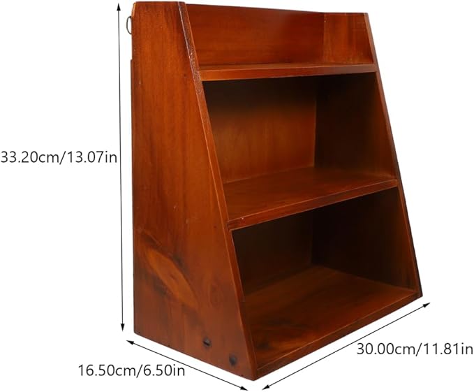 DECHOUS 3 Tier Vintage Display Shelf: Small Wooden Desktop Organizer Multi Layer Storage - Freestanding or Wall Hanging for Home Office Desk Crystals Stone Essential Oils Storage - 12x6.5x13 Inch