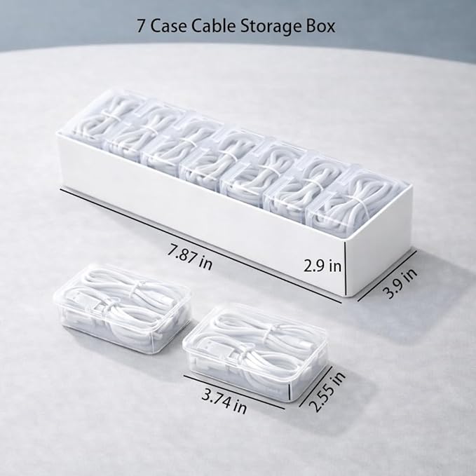 KUGUA 2 Pack Cable Organizer Box Set with 7 and 11 Clear Cases for Charging Cables, Chargers, Earphones and Small Accessories, Includes Cable Ties and Labels for Home, Desk and Drawer
