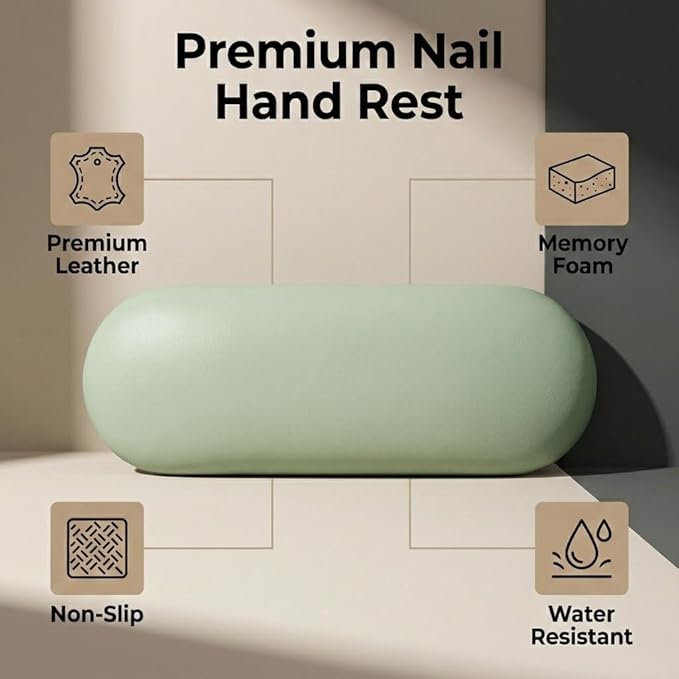 Nail Arm Rest Cushion, Nail Hand Rest Pillow for Manicure, Leather Nail Cushion Arm Rest for Nails Tech, Ergonomic Hand Rest for Nails Tech, Waterproof Nail Arm Rest for Salon Table, Cyan