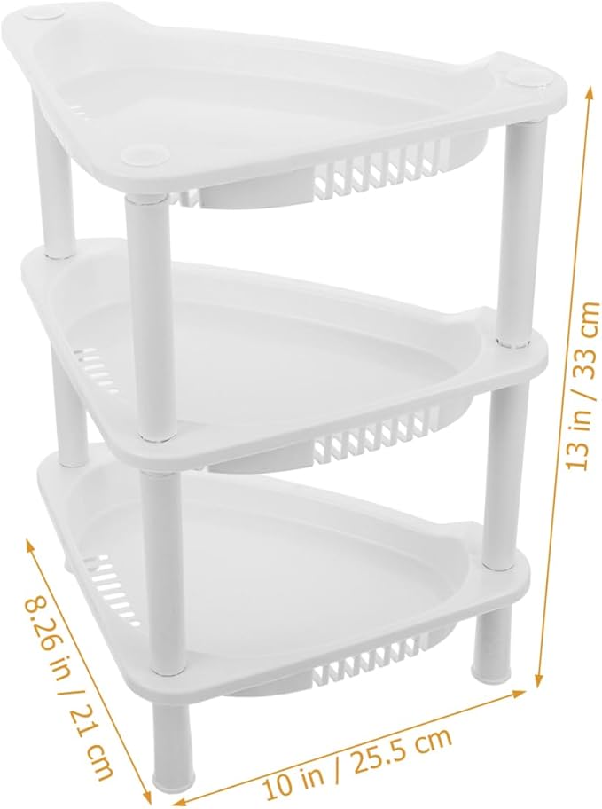 PRETYZOOM 3 Layer Plastic Shower Caddy, Space-Saving Organizer Rack for Toiletries, Kitchen Counter Corner Shelf for Condiment Bottles, No-Tool Assembly, 13.5 X11 X8.3 Inches