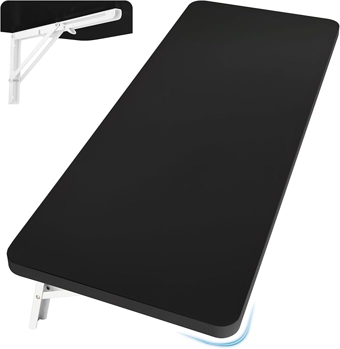 Neoaider Wall Mounted Folding Table 39.4”L x 19.7”W, Laundry Folding Table with Heavy Duty Metal Collapsible Shelf Brackets, Wall Mounted Desk Fold Down for Small Spaces, Black