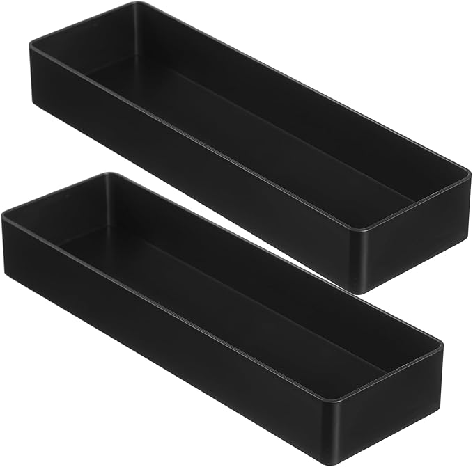 Teling 2 Pcs Black Large Rectangular Desk Organizer Set, Half Accessory Tray, Plastic Tabletop Organizer for Office, Home, or Study, Dimensions: 9.45 x 2.95 x 1.38 Inches