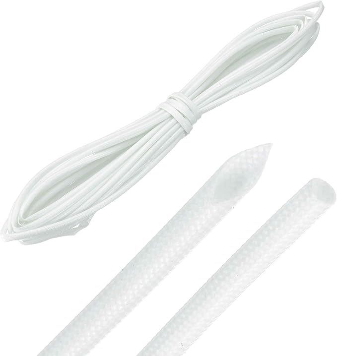 MECCANIXITY 20ft Braided Cable Sleeve, 5/64" ID 200C Heat Resistant 1500V Fiberglass Wire Insulation Cord Protector Organizer Wires Management for Motor Engine Fuel Line, White