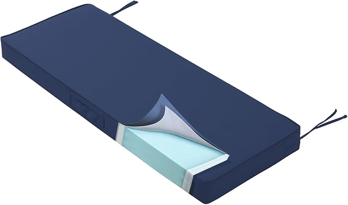 Outdoor Bench Cushion Waterproof with Memory Foam,Patio Bench Cushions for Outdoor/Indoor Furniture Porch Swing Cushion with Handle and Adjustable Strap,Navy Bule,36x18 Inch