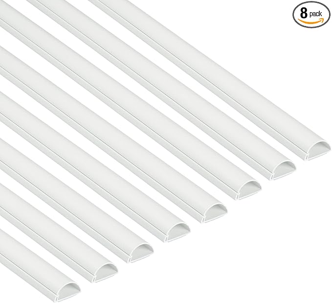 D-Line Cable Trunking White, 8-Meter Pack, One-Piece Half Round Wire Covers, Paintable Self-Adhesive Cable Hider, TV Wire Hider, Cable Management - 8X 30mm (W) x 15mm (H) x 1-Meter Length (8-Meter)