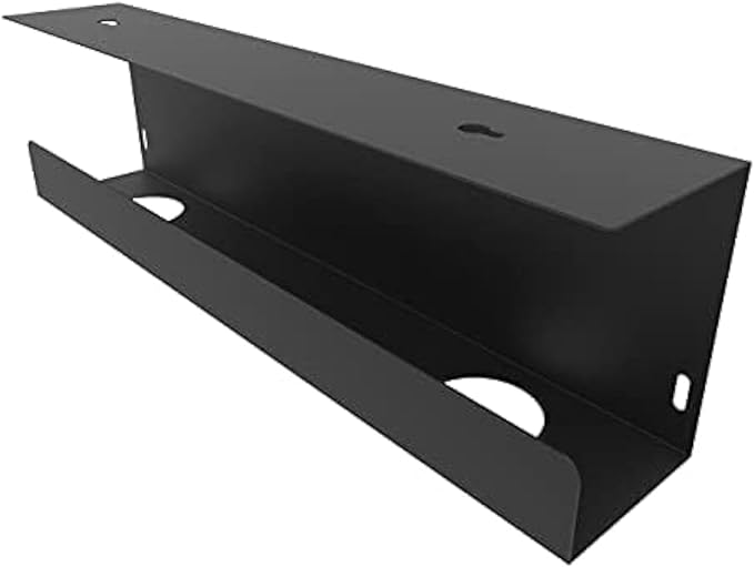 Under Desk 17 inch Wide Cable Management Tray, Power Strip Holder, Metal Cord Organizer, Wire Management for Office and Home, Black (UDCMT17In, Black)
