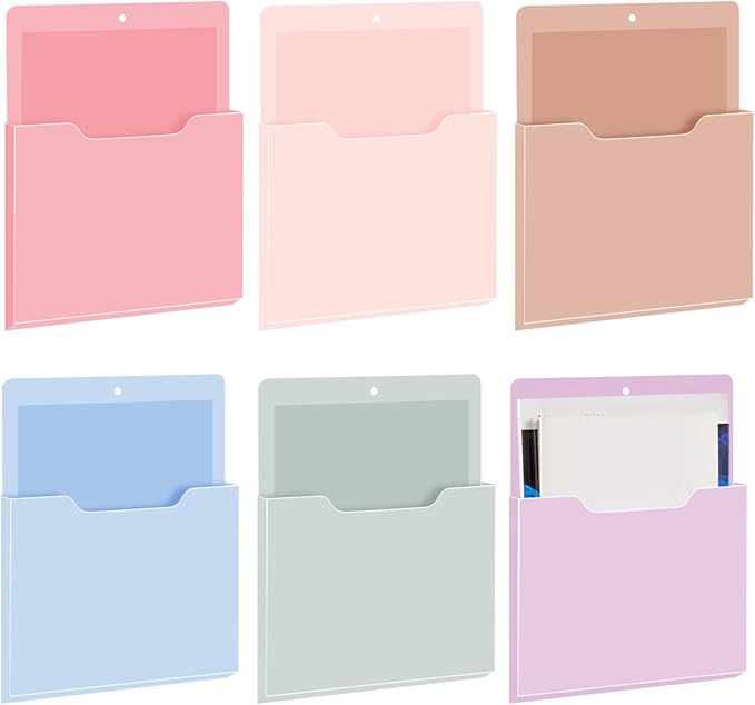 Fuutreo 6 Pcs Magnetic Wall File Organizer Magnetic Wall File Holder Refrigerator Magazine Holder for Mail Letters Paper(Aesthetic Color,Vertical-large)