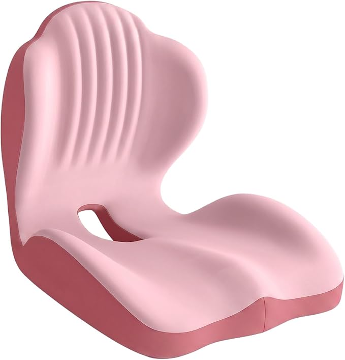 SakerPlus Seat Cushion Chair Cushions Ergonomic Memory Foam Seat Cushion, L-Shaped Office Chair Cushion & Car Seat Cushion for Long Sitting, Lower Back Support Pillow for Office, Home, Driving (Pink)
