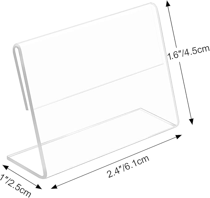 Small Acrylic Sign Holder 2.4 x 1.6 Inch,Mini Food Sign Labels for Party Buffet,L-Shape Name Card Display Holder, Mini Clear Acrylic Sign Display Holder for Office, Store, Restaurant - 30 Pack