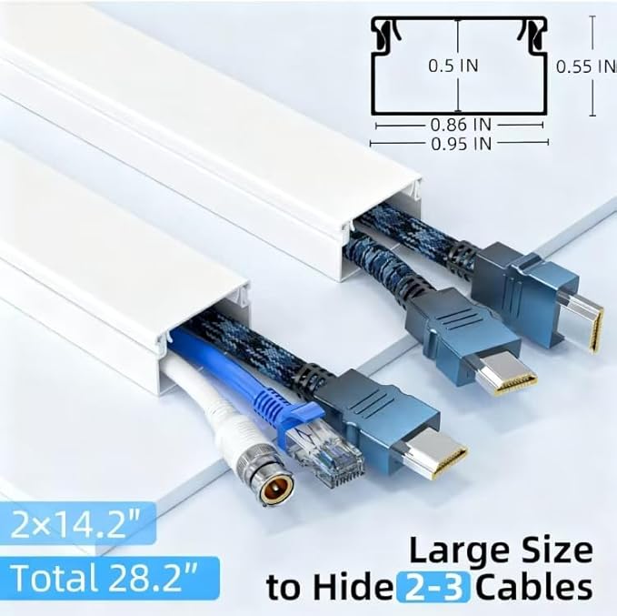 Delamu 28.4in Cord Hider, Cord Covers for Wires on Wall, Paintable Cable Hider, Easy to Use Wire Covers for Cords, Wire Hiders for TV on Wall, Cable Cover Cable Management, W0.95in H0.55in
