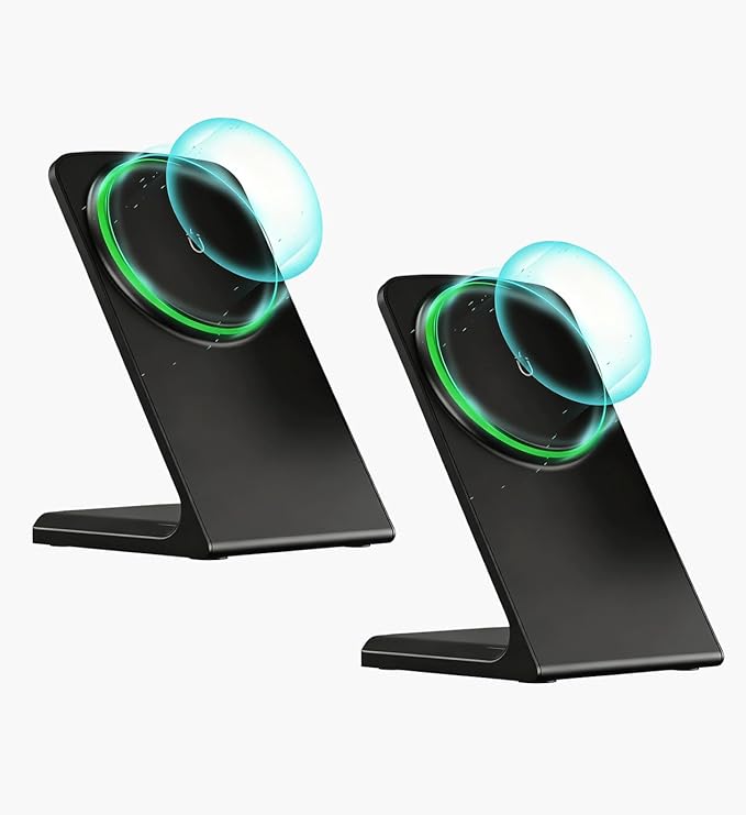 Magnetic Phone Charger Stand, Hands-Free Phone Holder, for iPhone 17-12 Samsung S26/S25 Google Pixel 10, Ideal for Office Desktop Nightstand, Qi-Certified, No Adapter (2 Pack, Onxy Black)