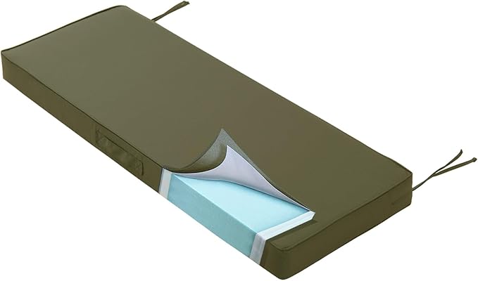 Outdoor Bench Cushion Waterproof with Memory Foam,Patio Bench Cushions for Outdoor/Indoor Furniture Porch Swing Cushion with Handle and Adjustable Strap,Sage Green,42x18 Inch