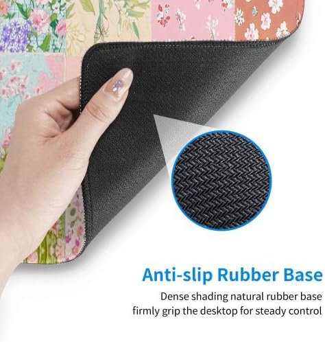 Patchwork Floral Mouse Pad 31.5 X 11.8 Inch Big Desk Rubber Base Stitched Edges Keyboard Pad XXL Mouse Mat for Home Game and Office