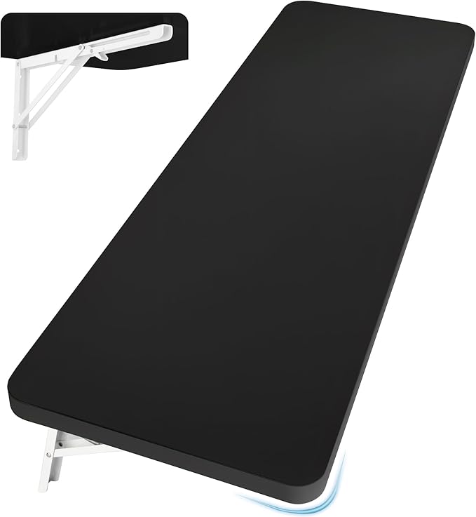 Neoaider Wall Mounted Folding Table 47.2”L x 19.7”W, Laundry Folding Table with Heavy Duty Metal Collapsible Shelf Brackets, Wall Mounted Desk Fold Down for Small Spaces, Black