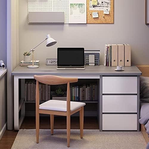 Modern Computer Desk with Storage Compartments & 3 Drawers - Stylish Home Office Furniture for Workspace, Study, and Gaming,Grey & White-39 in