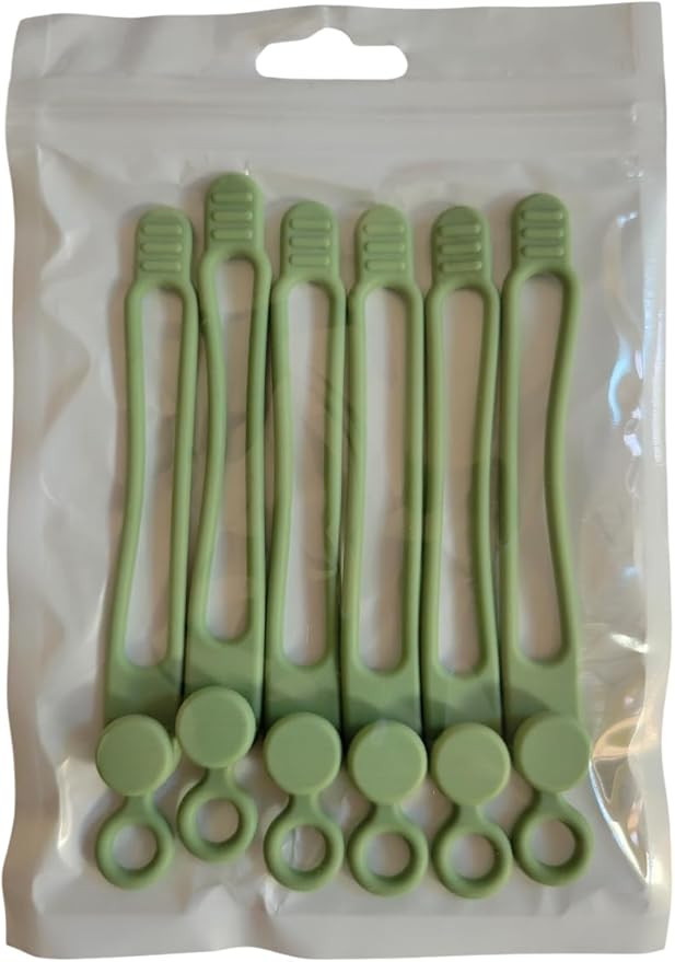 Set of 6 Green Silicone Cable Straps Organizer, Wire Management Ties for Bundling Phone Charger Cables, Earphones, Computer Cords, Organize Home Office (Green6)